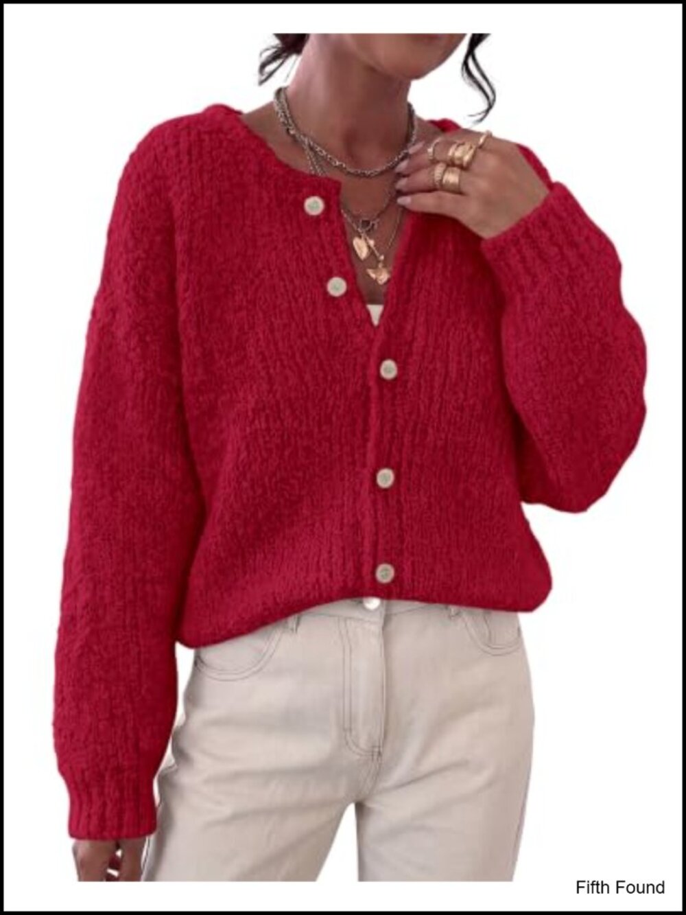 Chunky Knit Button Up Cardigan Sweater Long Sleeve Crewneck